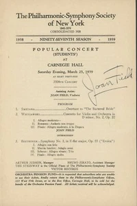 Joan FIELD: Signed Concert Program (VIOLIN) (VIOLINIST) - Picture 1 of 1