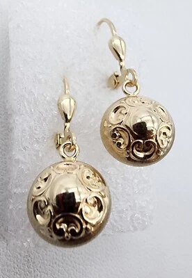 14k .585 Yellow Gold Milor Repousse Victorian Dangle Drop 1" Earrings Au 23173 - Image 1 of 4