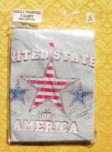 Distressed Star SHIRT Stripes USA America LARGE 4th of July GRAY 42-44 New NISP - Picture 1 of 1