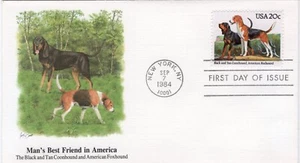 USPS FDC #2101 1984 20¢ Coonhound and American Foxhound Dogs Fleetwood ST2447 - Picture 1 of 2