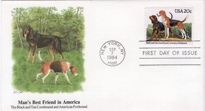 USPS FDC  #2101 1984 20¢ Coonhound and American Foxhound Dogs Fleetwood ST2447 - Image 1 of 2