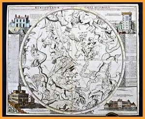 Sternbildkarte prächtige Karte von Doppelmeier/ Homann 1720 äusserst dekorativ! - Bild 1 von 7