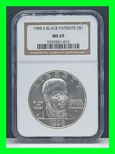 1998-S Black Patriots $1 Graded NGC MS 69 Commemorative Silver Dollar ~ FLASHY - Picture 1 of 5