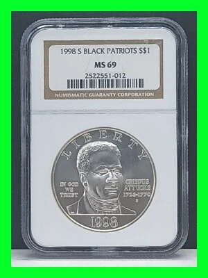 1998-S Black Patriots $1 Graded NGC MS 69 Commemorative Silver Dollar ~ FLASHY - Image 1 of 4