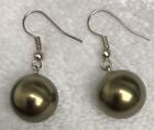 Cultured Pearl French Wire Earrings Olive Green 14mm
