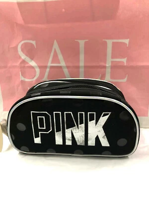 Bolso de Cosméticos Victoria's Secret ROSA Doble Cremallera Trasera/Lunares Negros Foto 1 de 4