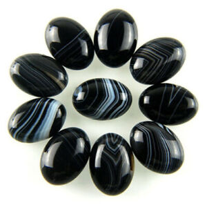 18x13mm 30pcs/lot Natural Black Stripe Agate Stone Oval Beads CAB CABOCHON