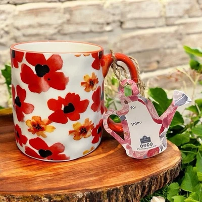 Taza con hoyuelos Bella Floral Naranja y Rojo Amapolas por 10 Strawberry Street Nueva con Etiquetas Foto 1 de 4