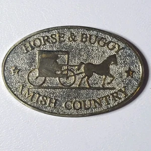 Vintage Amish Country Horse and Buggy Refrigerator Fridge Magnet Brass Oval  - Picture 1 of 8
