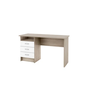 EUROBRICO SCRIVANIA IN MDF EFFETTO QUERCIA CON TRE CASSETTI BIANCHI 72X48X120 CM