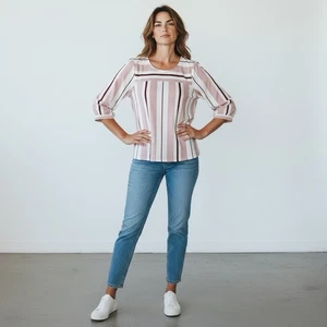 Studio by D&Co Top Gr. M 3/4 Arm Rundhals gestreift Stretch B-37 - Bild 1 von 10