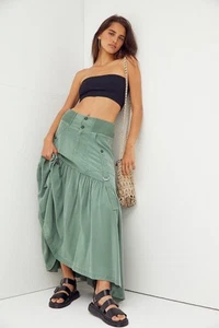 Free People “How I'm Feeling Now” Long Flowly Skirt Lyocell Zip Buttons - Picture 1 of 16