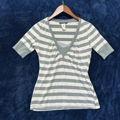 Vintage Y2K Self Esteem Womens Striped Top Size XL Slim Gray Emo 2000s Lace Cami - Image 1 of 4