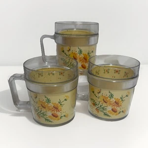 Lot of 3 Vintage Coffee Cups 1984 St. Tropez Pipka Daisy Yellow Ribbon Insulated - Picture 1 of 6