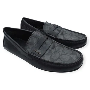 Coach Liam Driver Penny Loafers Mens 7.5 D Black Jacquard Leather Shoes FG2983 - Picture 1 of 18