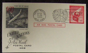 UNITED NATIONS FDC  5¢ Air Mail postcard, NY 1959. - Picture 1 of 1