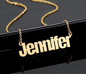 Customized Name Necklace Letters Word Pendant Gold Silver Chain Stainless Steel - Picture 1 of 8