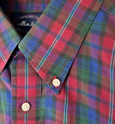 ALLEN SOLLY MENS VINTAGE TARTAN BUTTON DOWN SHIRT 16 34-35 RED BLUE GREEN POPLIN - Image 1 of 4