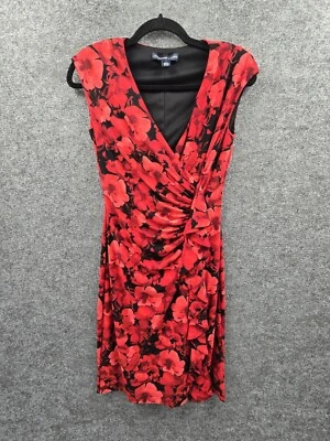 American Living Dress Womens 2 V-Neck Pullover Cap Sleeve Pencil Red Floral Knit - Image 1 of 4