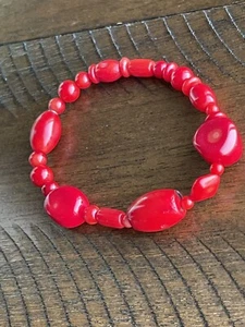 Jay King DTR Red Coral 925 Silver Stretch Bracelet - Picture 1 of 7