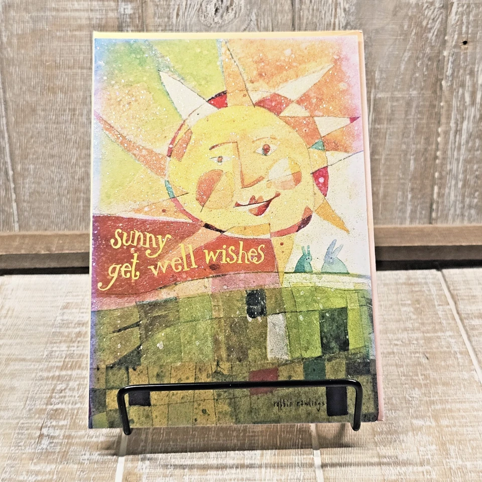 Leanin Tree Get Well Soon Greeting Card Sunny Wishes Bright Yellow Green Glitter - Image 1 of 4