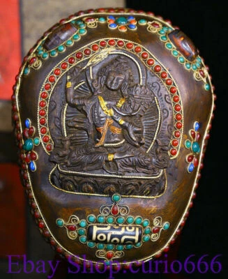 6" Antiguo Color Tibetano Pintura Budismo Wenshu Manjushri Buda Kapala Cuenco Foto 1 de 4