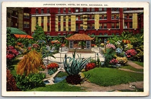 Vtg Savannah Georgia GA Japanese Garden Hotel De Sota 1930s View Linen Postcard - Picture 1 of 2