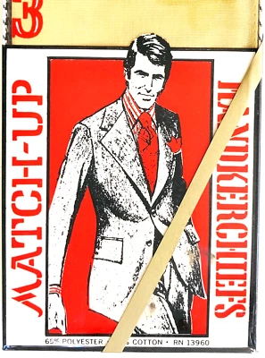 NOS 70s Match‑Up Men’s Handkerchief Set (3) – Red Navy Gold Perm‑Press Gift MCM - Image 1 of 4