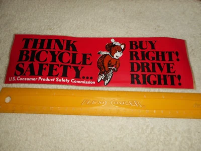 THINK BICYCLE SAFETY Bumper Sticker 1972 U.S. Consumer Product Safety Commission - Image 1 of 4