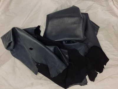 Dark Navy Blue Distressed Leather Deerskins,  Leather Hides.  D16. - Image 1 of 3