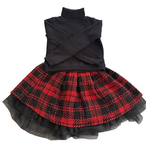 Girls Christmas Skirt Sweater Set Sz 7/8 Tahari Red Black - Picture 1 of 6