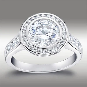 3.06 CT BRILLIANT ROUND CUT HALO LAB ENGAGEMENT RING WITH BAND 14K WHITE GOLD - Picture 1 of 5