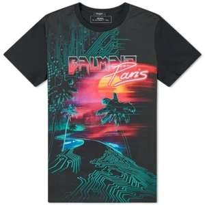 Balmain Circuit Retro Palm Tree Logo T-Shirt Black - 100% Authentic - Picture 1 of 8
