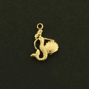 14k Mermaid Charm - Ocean Pendant - 14k Gold Plated - GLD979 - Picture 1 of 1