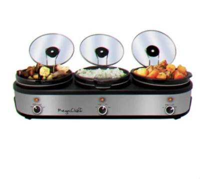 MegaChef Triple 2.5 Qt Slow Cooker and Buffet Server with Ceramic Pots W Lids @ - Image 1 of 3
