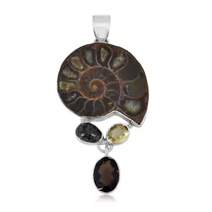Ciondolo in argento sterling ammonite, diaspro, citrino, gioielli fumé - Foto 1 di 4