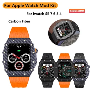 Stainless Steel Case Rubber Strap For Apple Watch Band 8765 44mm 45mm RM MOD Kit - Picture 1 of 30