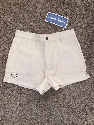 Шорты из поднимающейся кожи индиго искусственные женские размер 29 талия светло-бежевые - Изображение 1 из 4