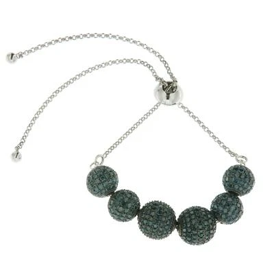 7.32ct Treated Green Diamond Beads Adjustable Beaded Bracelet 925 Silver - Image 1 of 3