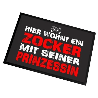 Fußmatte mit Spruch | Hier wohnt ein Zocker mit Prinzessin | 60x40cm | Türmatte - Bild 1 von 4