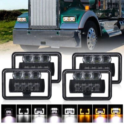 4pcs 4x6" Inch LED Headlights Hi/Lo Turn Light For Kenworth T800 T400 T600A W900 - Image 1 of 4