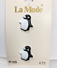 Vtg La MODE 2 Penguin Buttons 3/4" On Card Japan GC