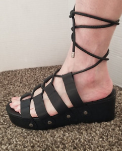 Rebecca Minkoff Iven Black Leather Platform Gladiator Sandals Size 9.5