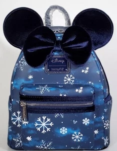 🚦Loungefly Disney Minnie Mouse Velvet Snowflakes Mini Backpack - Exclusive-New! - Picture 1 of 6