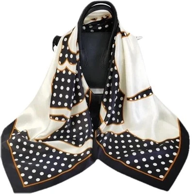 27"x27"Dots Camellia Print Pure Mulberry Satin Silk 12momme Scarf 68x68cm5-65 - Image 1 of 4