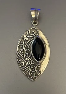 Sterling Silver And Black Onyx Ornate Pendant - Picture 1 of 4