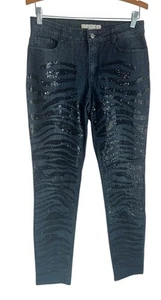 Boston Proper Zebra Striped Sequin Indigo Denim Jeans Size 6 Skinny Stretch - Picture 1 of 7