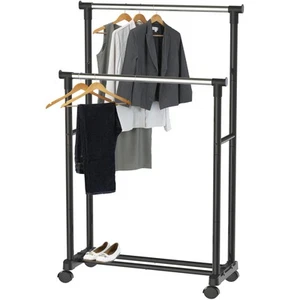 Double Rod Portable Clothing Hanging Garment Rack - Picture 1 of 6