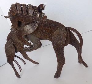 Vintage 9" Handmade dark brown Metal Fighting Horses Western Sculpture Brutalist - Picture 1 of 13