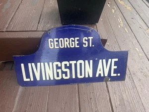 1920's Humpback Street Sign -Porcelain- George St And Livingston Ave - Picture 1 of 5